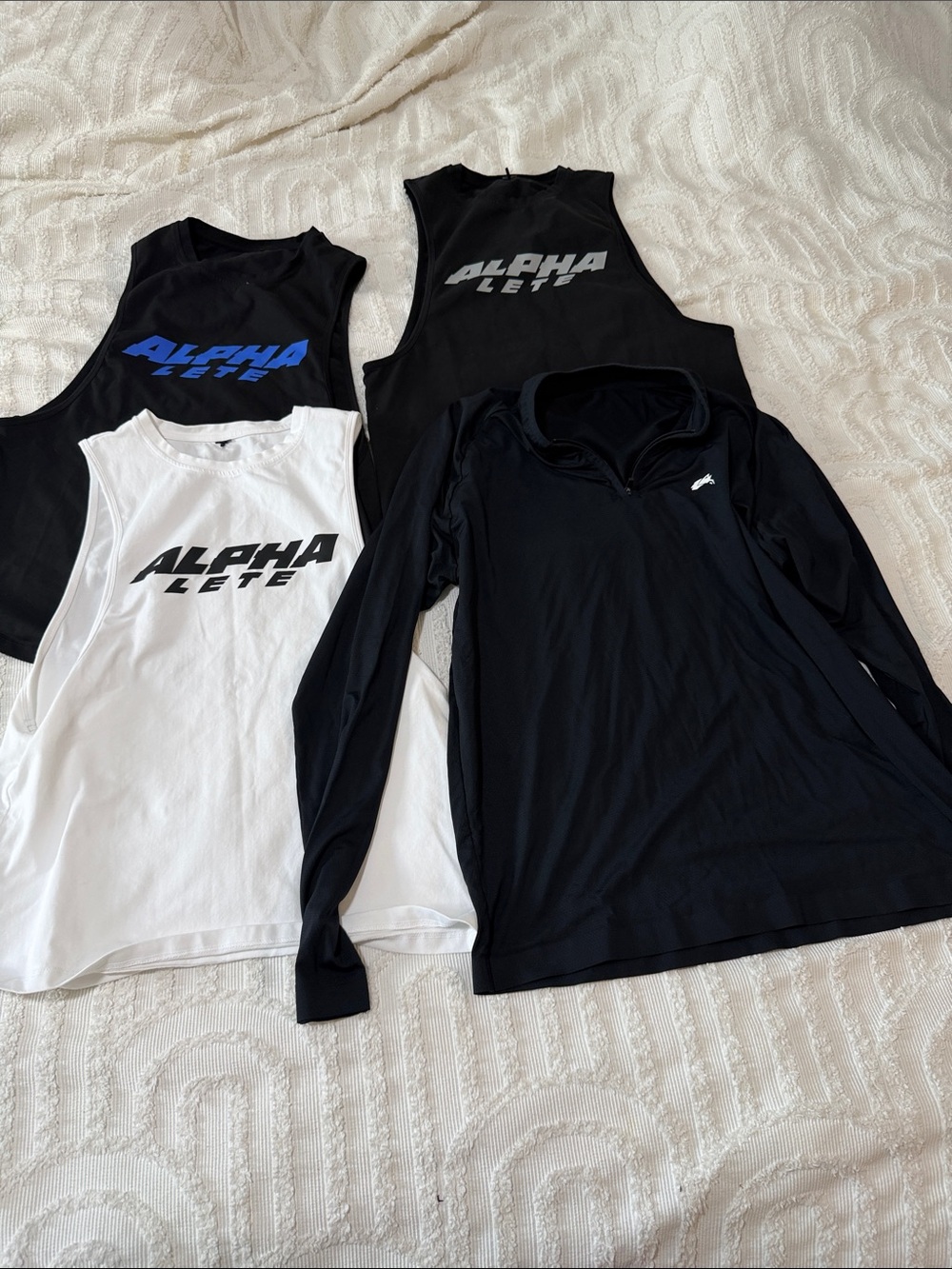 AlphaLETE Kids 3-Pack Athletic Tanks & Long Sleeve Top - Black & White